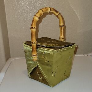 Satin Green Bamboo Handle Women’s Top-Handle Bag
